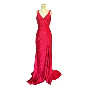 Ashley Lauren 12194 Size 10 Red Beaded Evening Gown Formal Prom Blacktie Dress